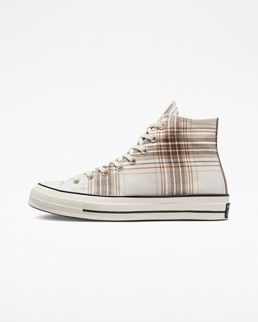 Zapatillas Altas Converse Chuck 70 Tartan Mujer Beige Negras | PE 5W270L